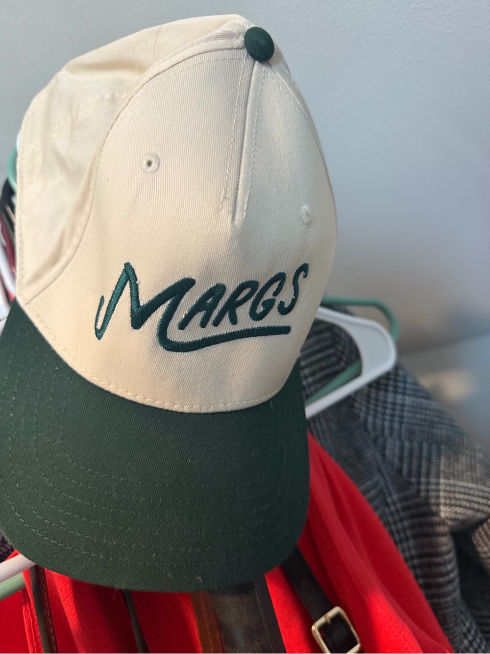 Margs Embroidered Bachelorette Party Hat Cream & Green Baseball Cap